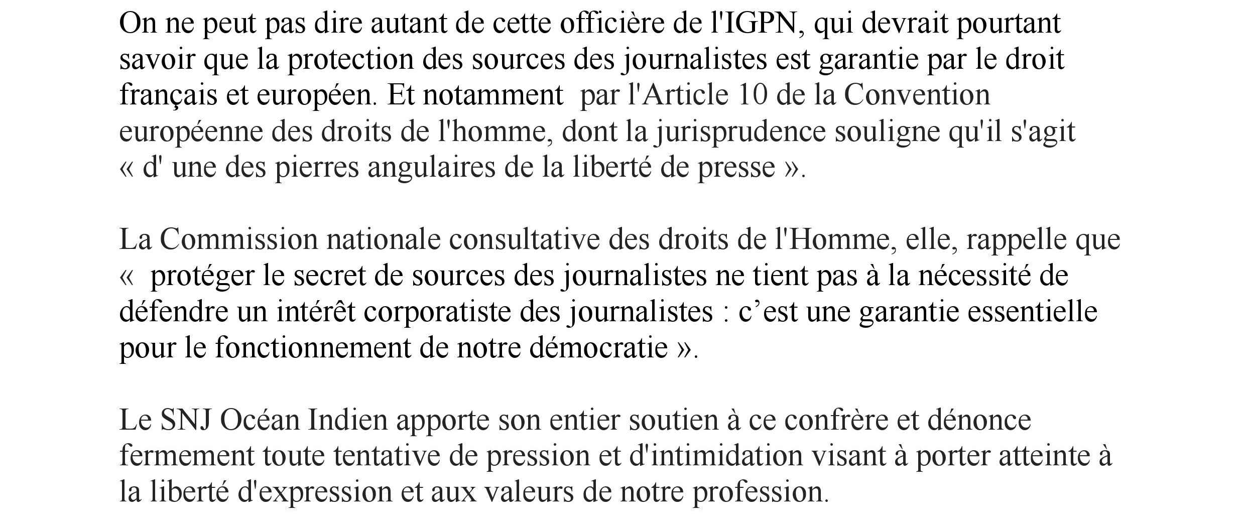 Communiqué du SNJ Océan Indien