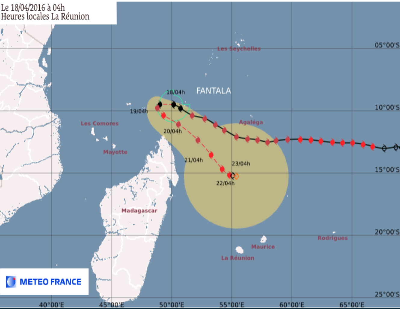 Fantala cyclone très intense à 1385 km de La Réunion