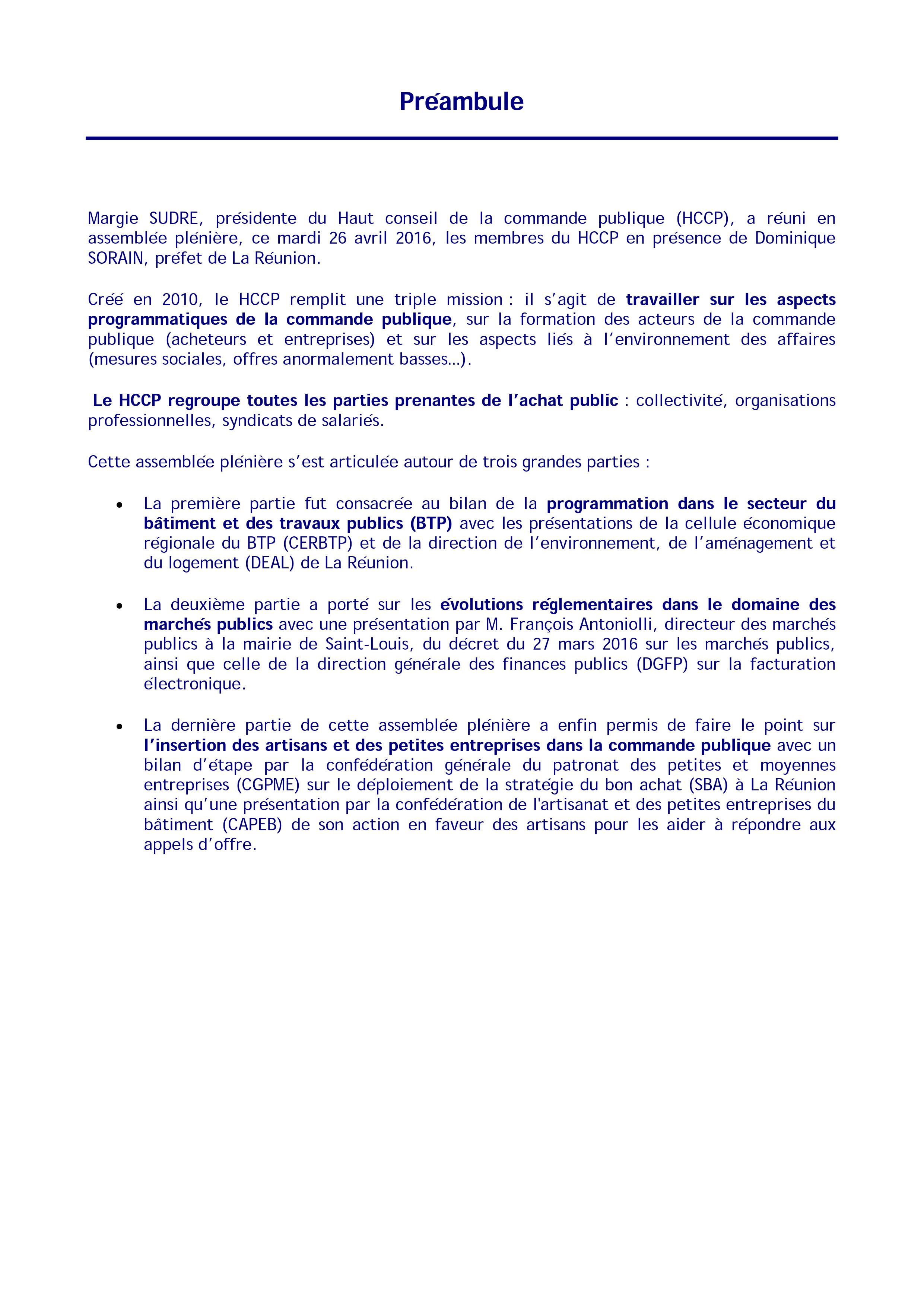 Compte-rendu de l'assemblée plenière du Haut conseil de la commande publique