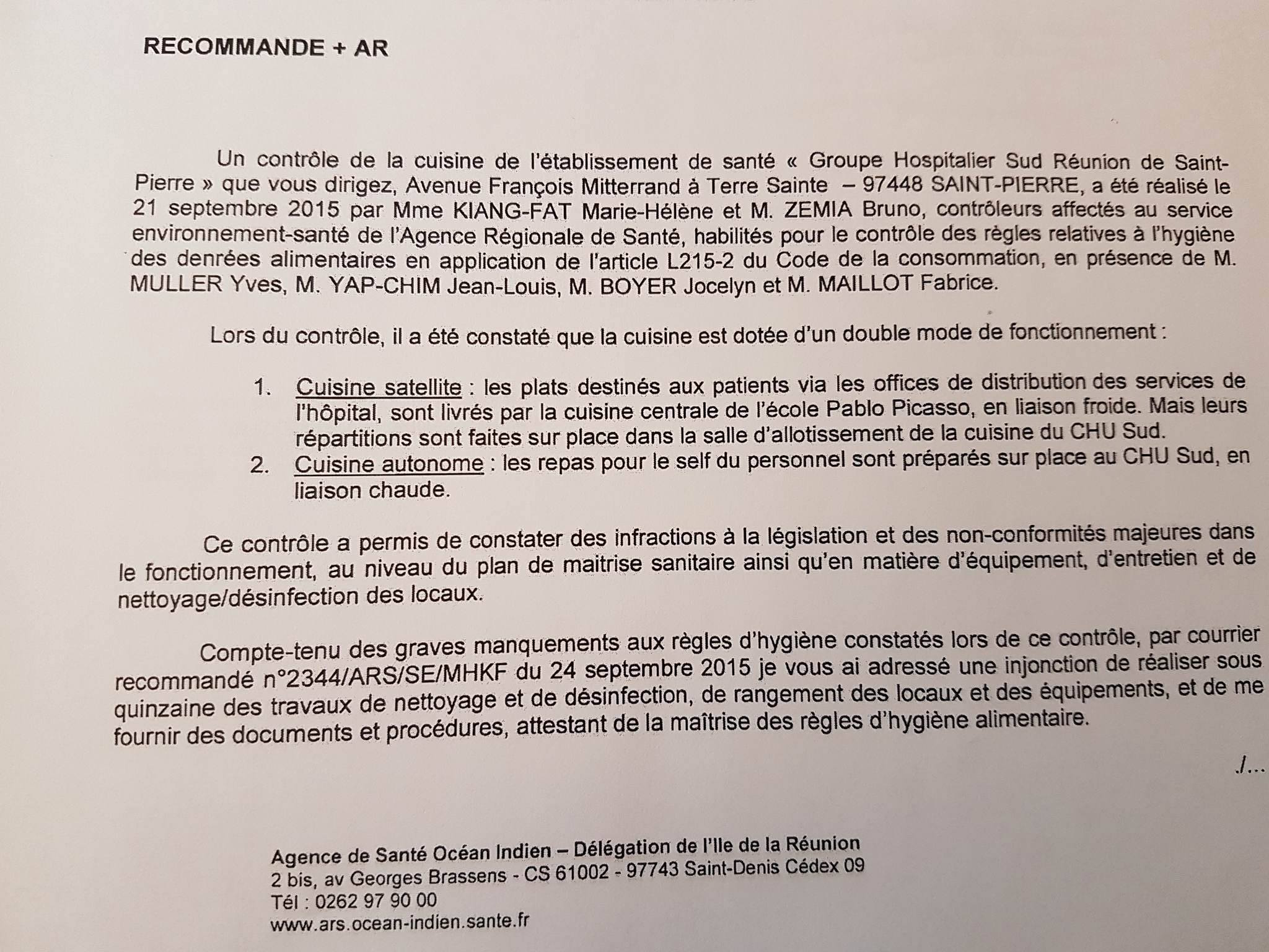 Cuisines du CHU de St-Pierre : Le CHSCT lance une procédure d'alerte 
