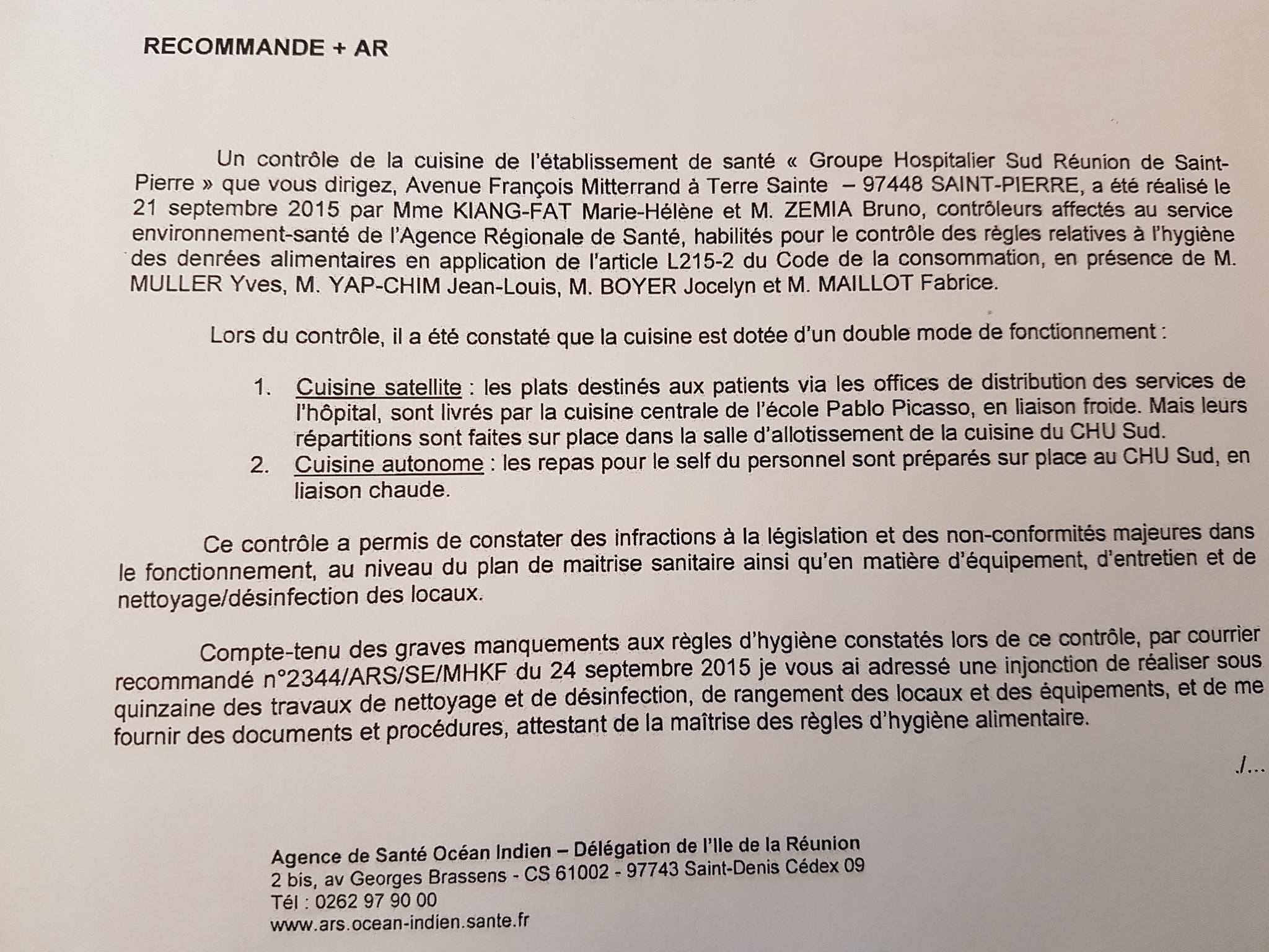 Cuisines du CHU de St-Pierre : Le CHSCT lance une procédure d'alerte